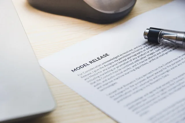 paper, model release, form, document, signing, pen, desk, agreement, business, contract, signature. Rejected athlete lookalikes pair: what to fix before resubmitting