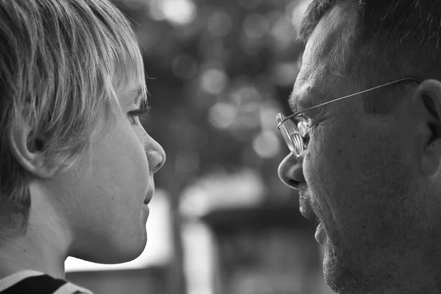 people, grown up, portrait, a, male, side view, facial expression, father son, to talk, conversation, secret, love, father son, father son, father son, father son, father son, conversation, conversation. Lookalike comparisons pairs: what the side-by-side does