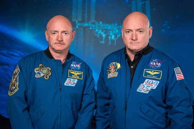 NASA Expedition 45/46 Commander, astronaut Scott Kelly (right) and his brother, former astronaut Mark Kelly, speak to news media outlets on Jan. 19, 2015 at the Johnson Space Center in Houston, Texas. The subject is Scott Kelly's upcoming 1-year mission aboard the International Space Station. Lookalike face matches: what a side-by-side photo test really shows