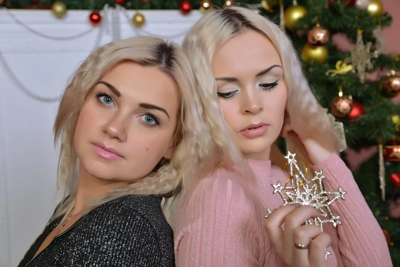 blonde, girlfriend, two girls, two friends, white hair, wavy, wave, a beautiful shade, shiny hair, makeup, portrait of two girls, two blondes, girls, beautiful, look, portrait, cute, beauty. Every user submissions pair hides four answerable questions inside
