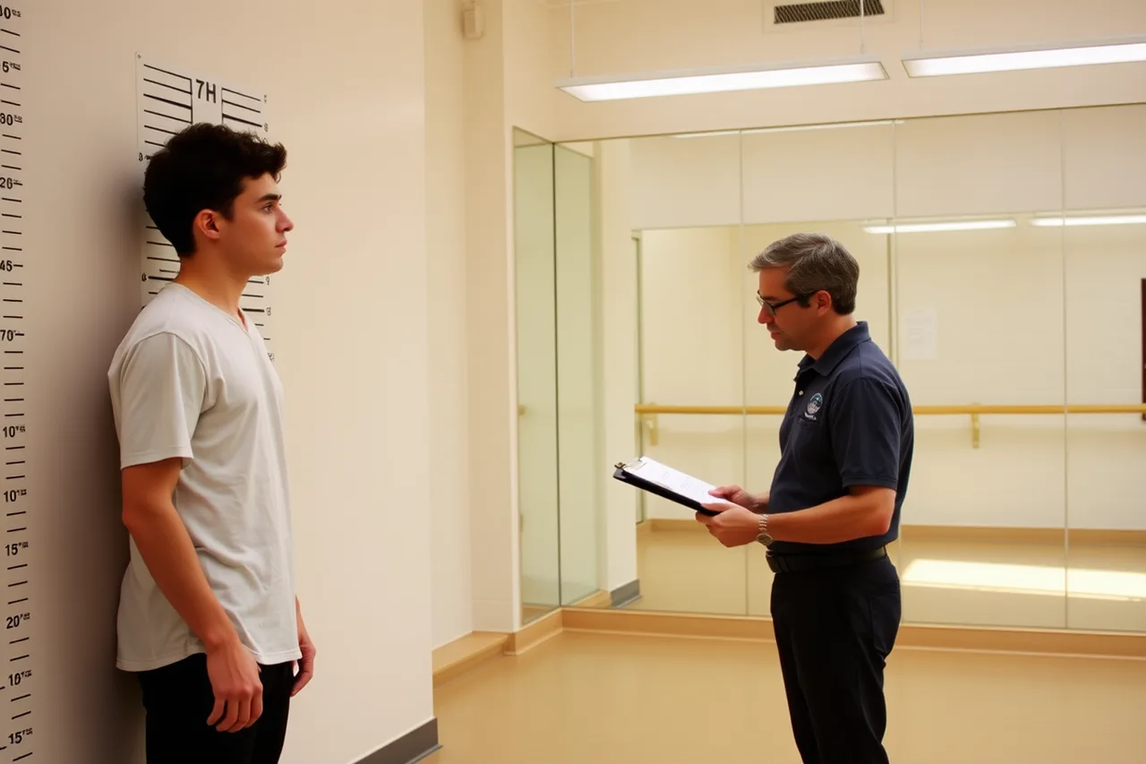 Casting staff measuring a performer's height at an audition (Orlando theme-park lookalike hiring cycles and seasonal pay)